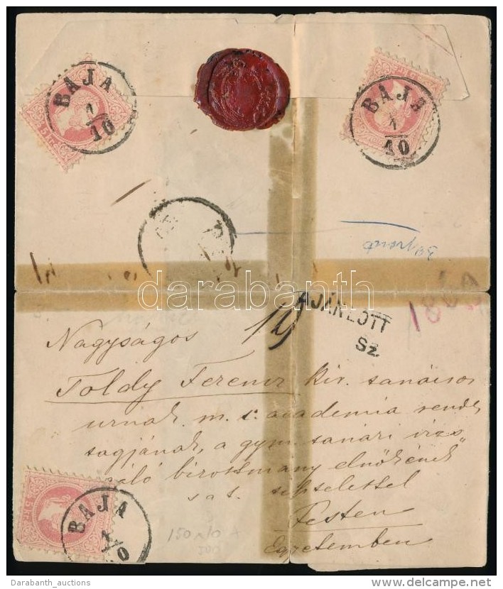 1869 3x5kr Ajánlott Levélen ,,BAJA' - Pest (celuxxal Megragasztva) - Andere & Zonder Classificatie