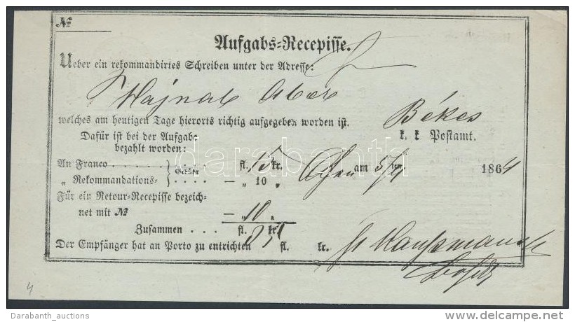 1864 Aufgabs Recepisse Ofen - Békes - Altri & Non Classificati