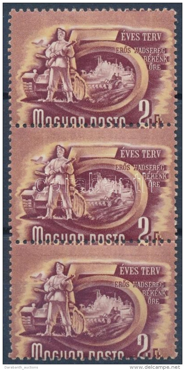 ** 1950/1953 Ötéves Terv (II) 2Ft FüggÅ‘leges Hármascsík Képbefogazva - Other & Unclassified