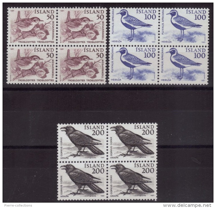Islande N° 520 à 522 Neufs ** - Blocs De 4 - Oiseaux - Unused Stamps
