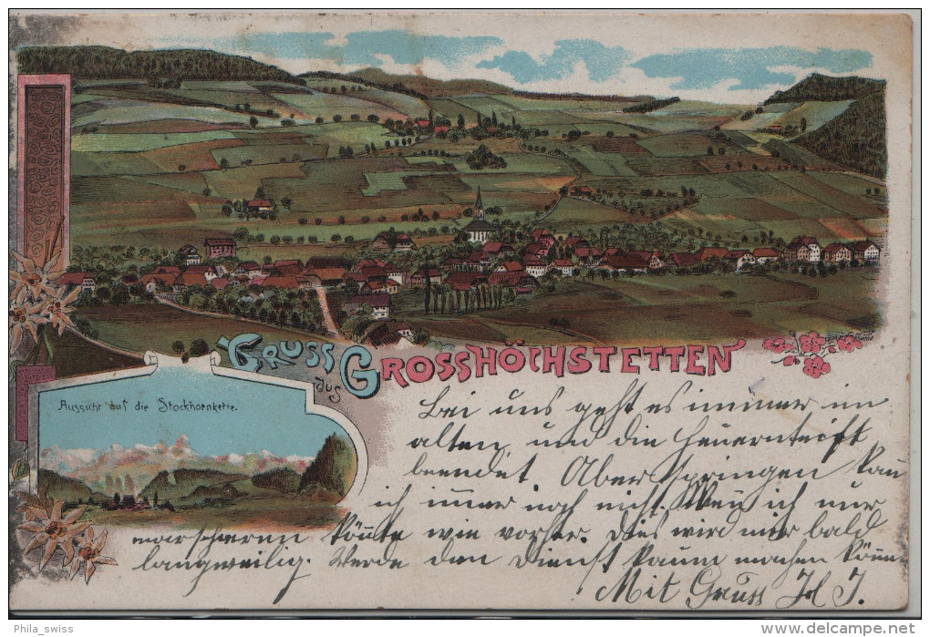 Gruss Aus Grosshöchstetten - Totalansicht - Aussicht Auf Die Stockhornkette - Farbige Litho - Grosshöchstetten 