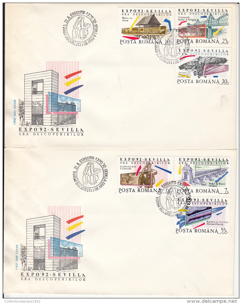 4532FM- EXPO'92 SEVILLA, UNIVERSAL EXHIBITION, COVER FDC, 2X, 1992, ROMANIA - 1992 – Sevilla (Spanien)