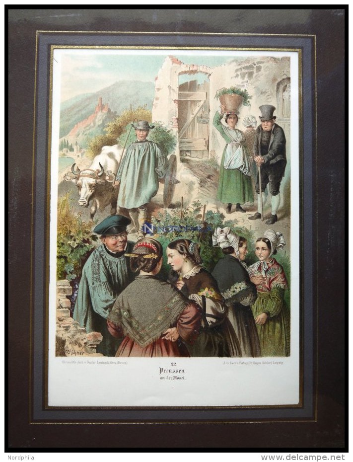 Region: Trachten (Preussen) Auf D. Mosel, Dekorative Altkolorierter Chromolithogr. Von Kretschmer Um 1880 - Lithografieën