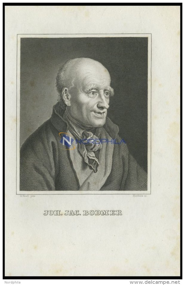Joh. Jac. Bodmer, Schweizer Gelehrter Und Schriftsteller, Stahlstich Von - Lithographies