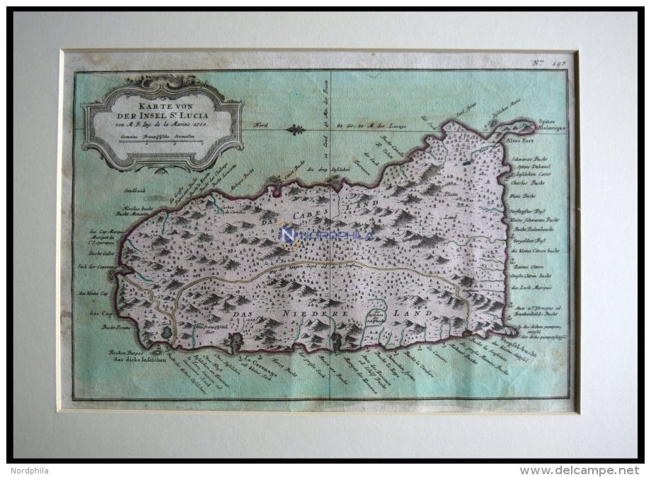 ST. LUCIA, Altkolorierter Kupferstich Von Ben Jochai Bei Raspische Buchhandlung 1760 - Lithographies