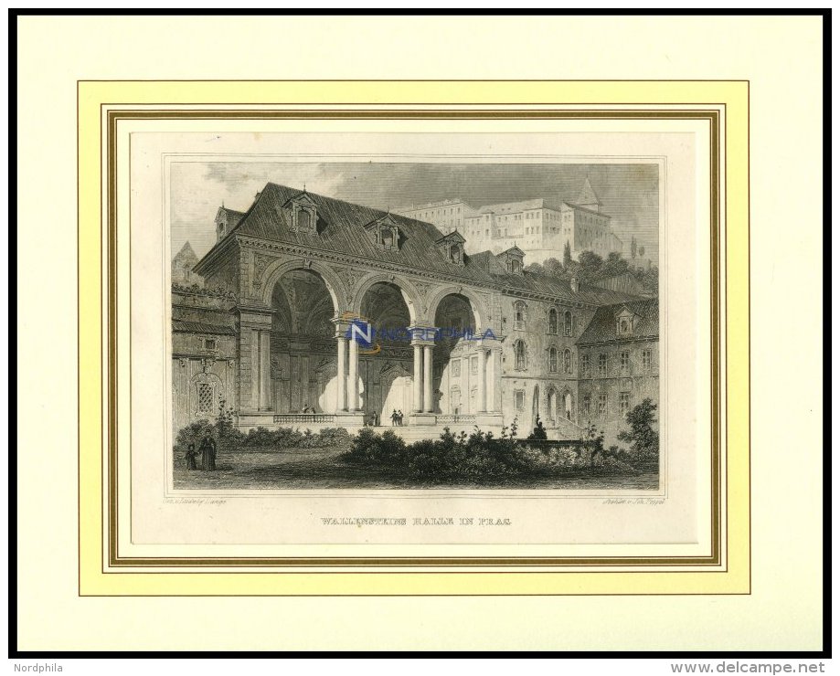 PRAG: Wallensteins Halle, Stahlstich Von Lange/Poppel, 1840 - Lithographies