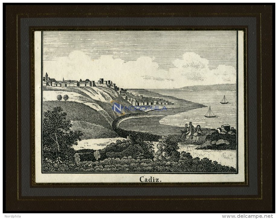 CADIZ, Gesamtansicht, Lithografie Aus Neue Bildergalerie Um 1840 - Lithographies