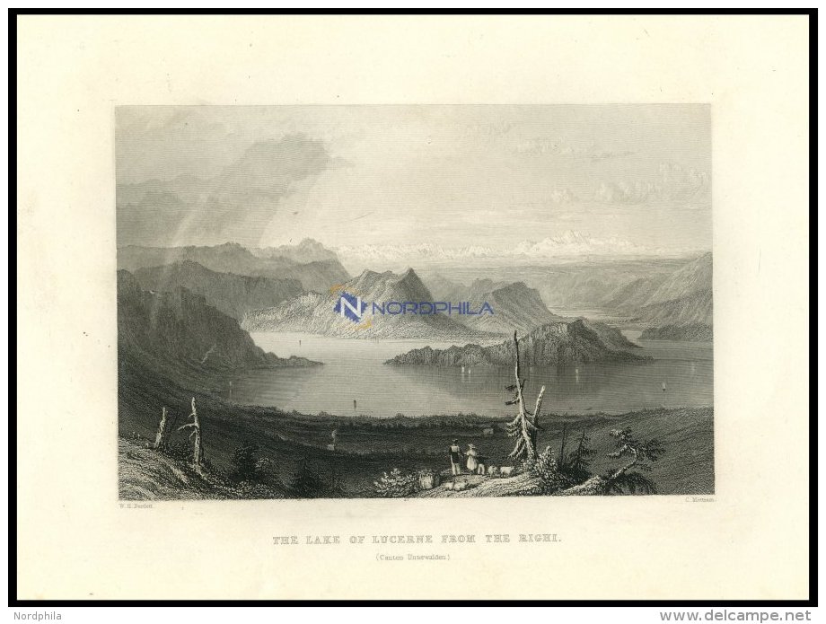 Der VIERWALDSTÄTTERSEE Vom Rigi Aus Gesehen, Teilansicht, Stahlstich Von Bartlett/Mottram, 1836 - Lithographies