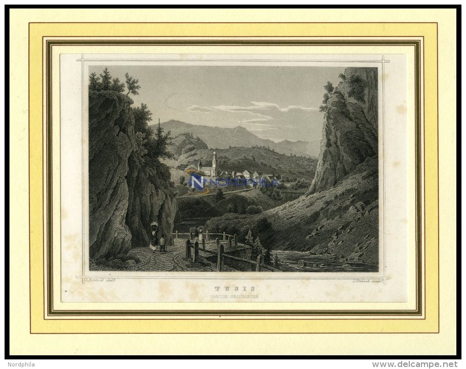 THUSIS, Teilansicht, Stahlstich Von Rohbock/Umbach Um 1840 - Lithographies