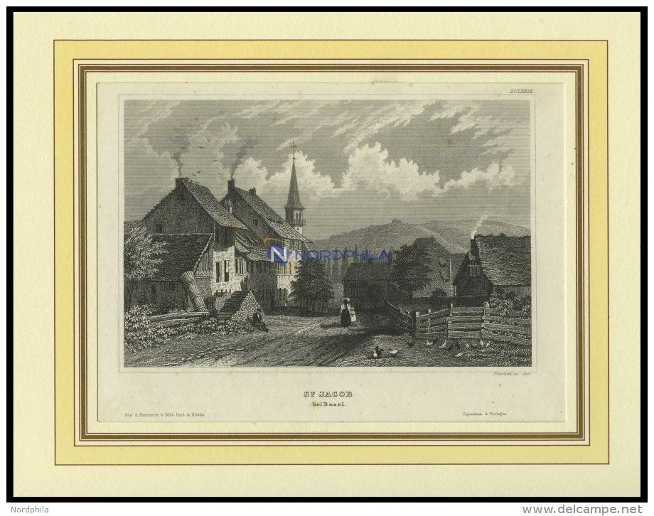 ST. JACOB B. BASEL, Gesamtansicht, Stahlstich Von B.I. Um 1840 - Lithographies