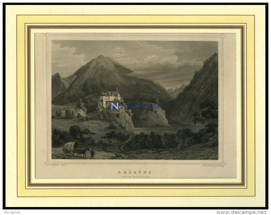 RHÄZÜNS/KANTON GRAUBÜNDEN, Teilansicht, Stahlstich Von Rohbock/Poppel Um 1840 - Lithographies