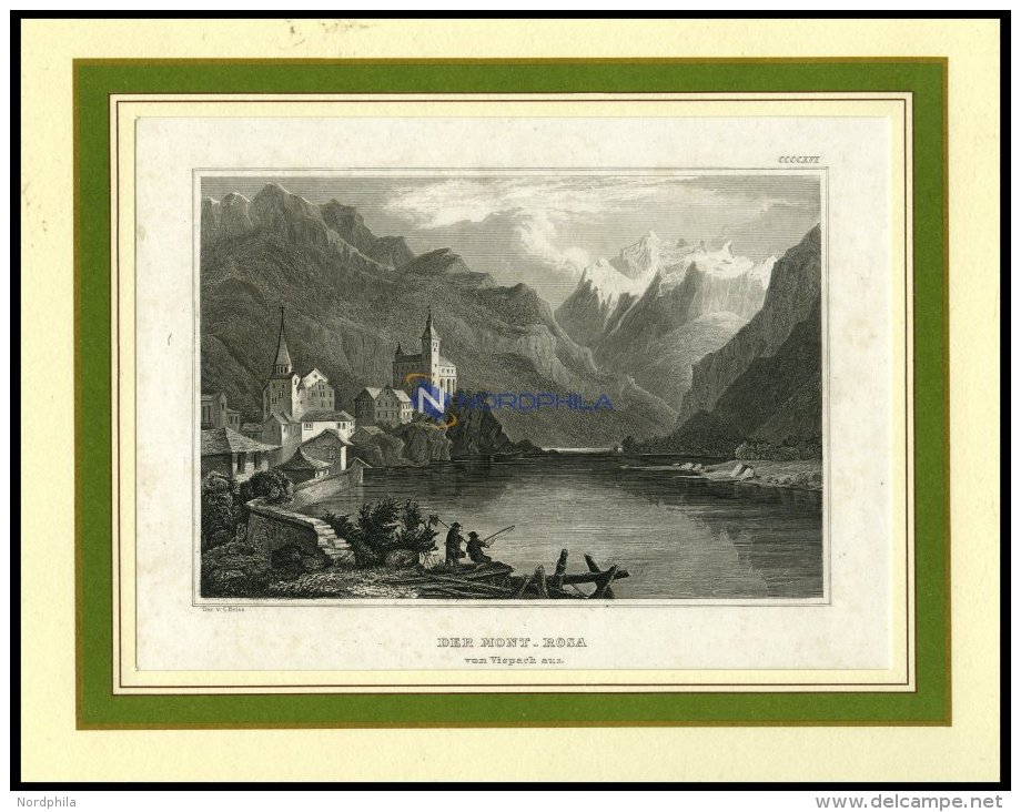 Der MONT-ROSA Von Vispach Aus Stahlstich Von B.I. Um 1840 - Lithographies