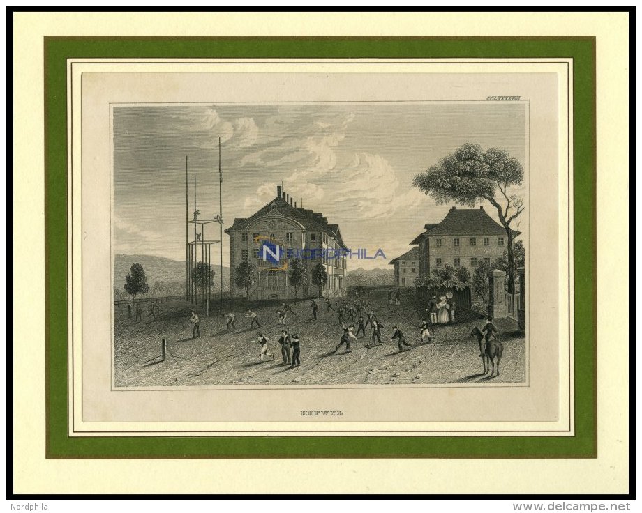 HOFWYL B. BERN: Teilansicht Mit Spielenden Kindern Im Vordergrund, Stahlstich Von B.I. Um 1840 - Lithographies