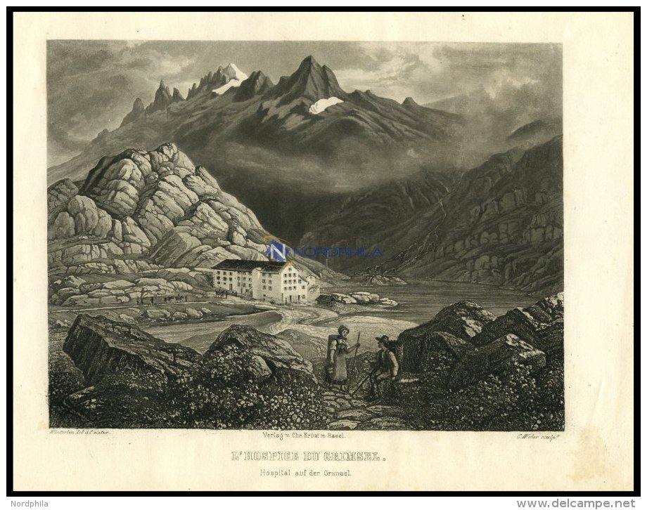 Das Hospital Auf Der GRIMSEL, Stahlstich Von Winterlin/Weber Um 1840 - Lithographies