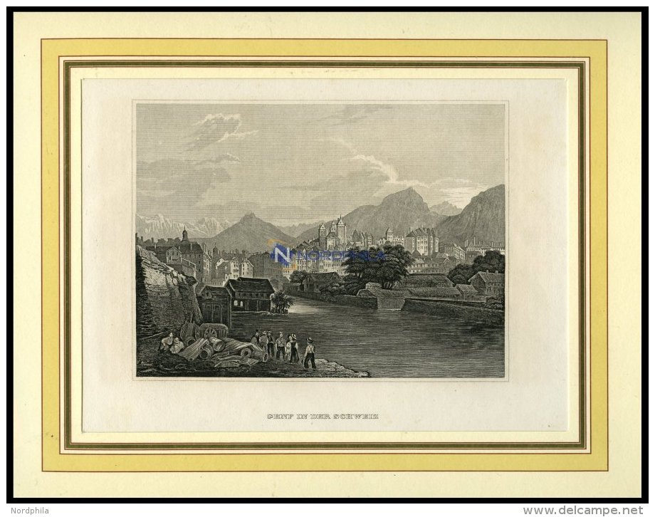 GENF, Gesamtansicht, Stahlstich Von B.I. Um 1860 - Lithographies