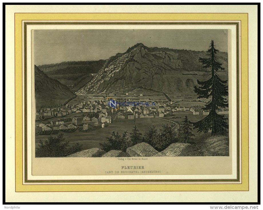 FLEURIER/NEUCHATEL, Gesamtansicht, Stahlstich -Aquatinta Um 1840 - Litografia
