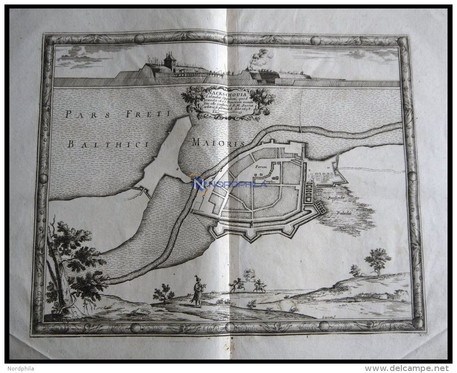 NASKOW In Laland, Dekorativer Stadtplan Mit Umgebung - Lithographies