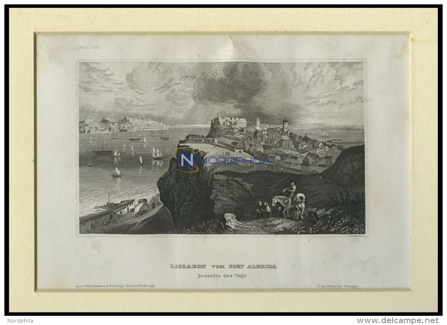 LISSABON Vom Fort Almeida Aus Gesehen, Stahlstich Von B.I. Um 1840 - Lithographies