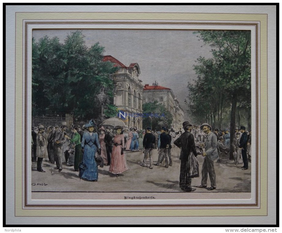 WIEN: Ringstraßenkorso, Kolorierter Holzstich Von 1891 - Lithographies