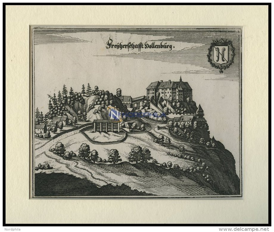HOLLENBURG/DONAU: Das Schloß, Kupferstich Von Merian Um 1645 - Lithographies