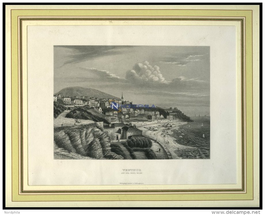 VENTNOR Auf Der Insel Wight, Gesamtansicht, Stahlstich Von B.I. Um 1860 - Lithographies