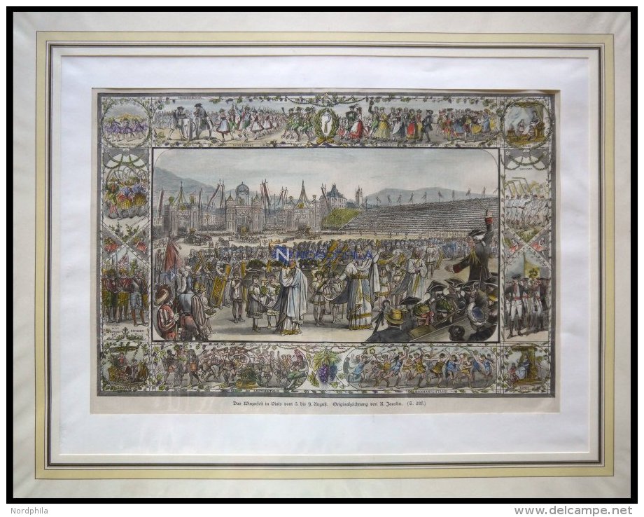 VIVIS: Das Winzerfest, Kolorierter Holzstich Von Jauslin Um 1880 - Lithographies