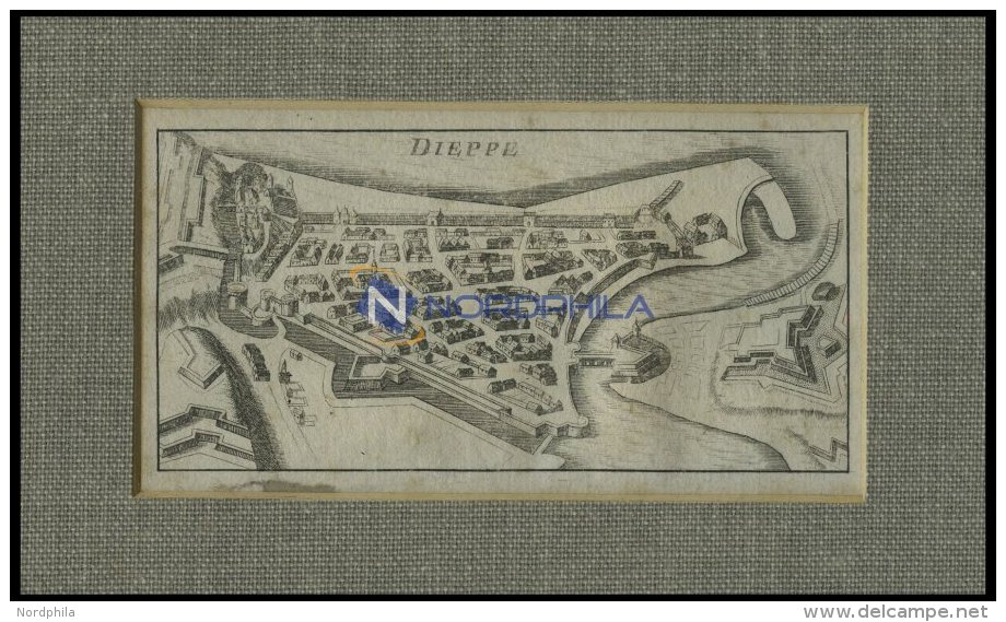 DIEPPE, Gesamtansicht Aus Der Vogelschau, Kupferstich Von Riegel Um 1690 - Lithographies