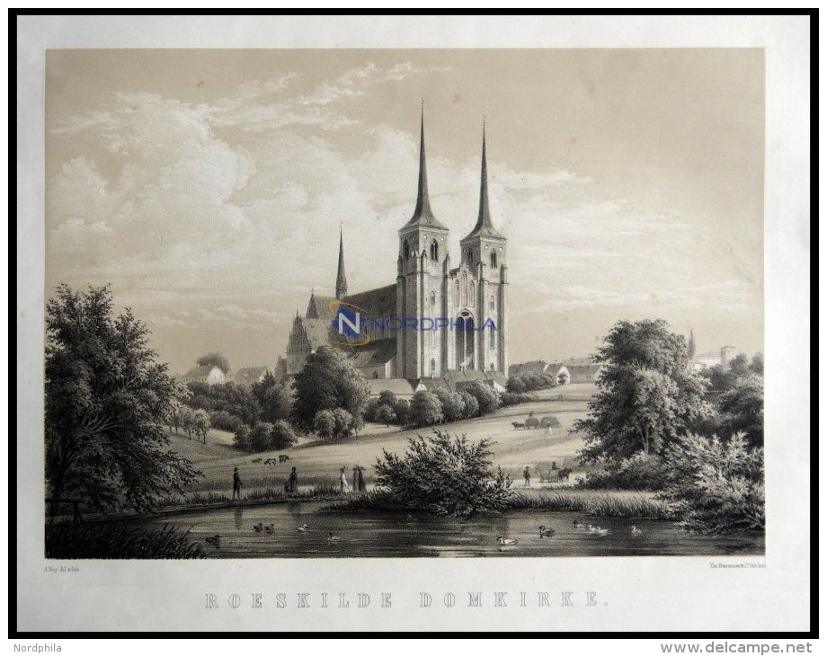 ROSKILDE (Roeskilde Domkirke), Die Domkirche, Lithographie Mit Tonplatte Von Alexander Nay Bei Emil Baerentzen, 1856 - Lithographies