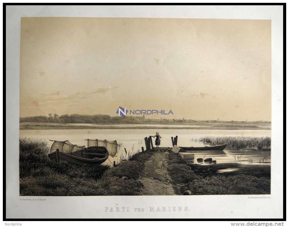 MARIEBO (Parti Ved Mariebo), Blick über Den See Auf Mariebo, Lithographie Mit Tonplatte Von Alexander Nay Nach Th. - Lithographies