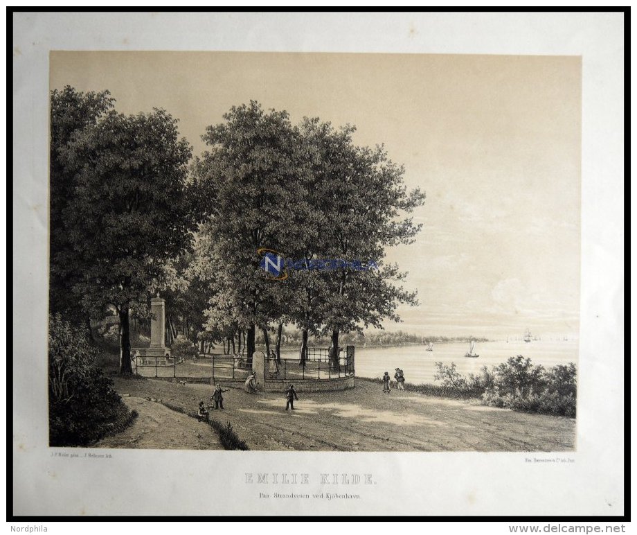 KOPENHAGEN (Emilie Kilde Paa Strandveien Ved Kjöbenhavn), Emilie Kilde, Lithographie Mit Tonplatte Von Hellesen Nac - Lithographies