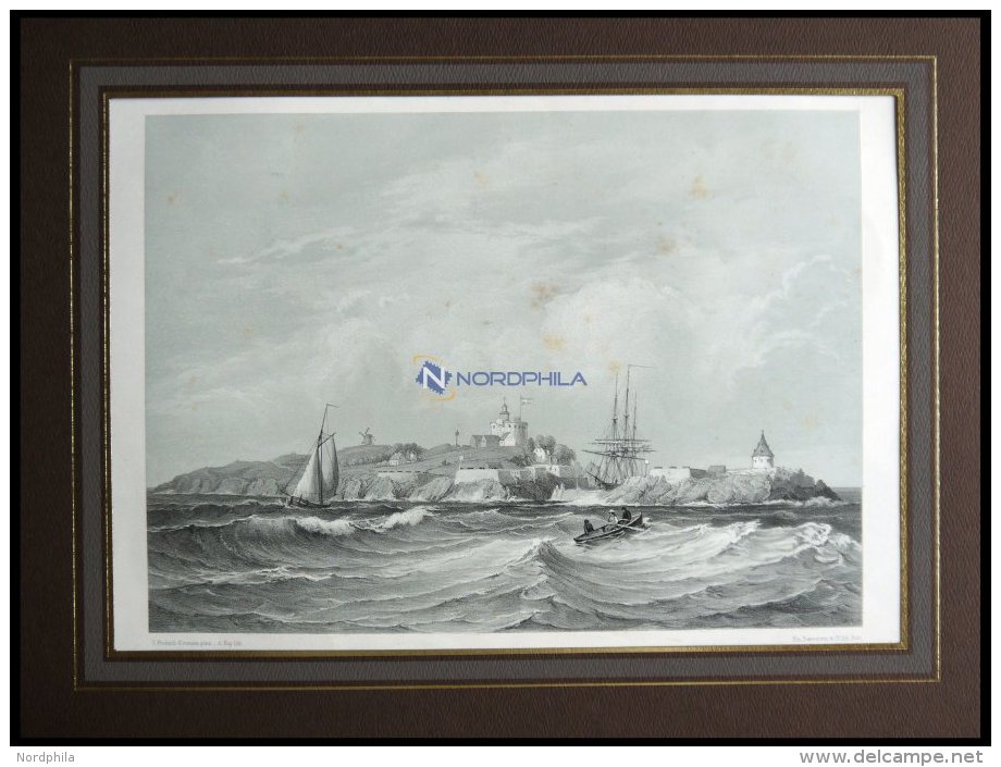 CHRISTIANSÖ (Christiansö), Gesamtansicht Vom Meer Aus Gesehen, Lithographie Mit Tonplatte Von Alexander Nay Na - Lithographies