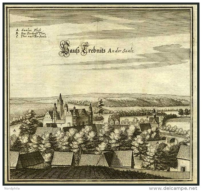 TREBNITZ An D. SAALE, Gesamtansicht, Kupferstich Von Merian Um 1645 - Lithographies