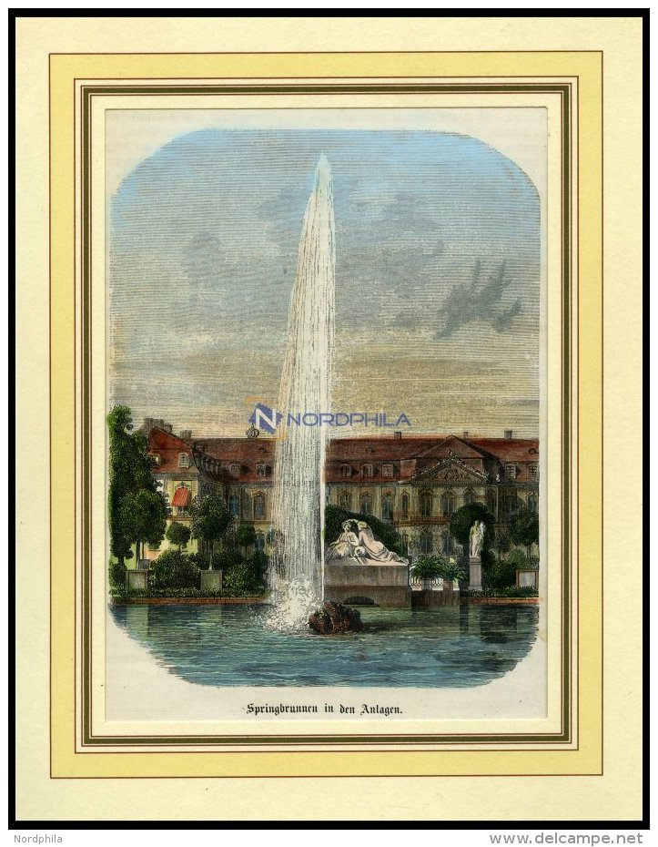 STUTTGART: Springbrunnen In Den Anlagen, Kolorierter Holzstich Von Griesinger, 1866 - Lithographies