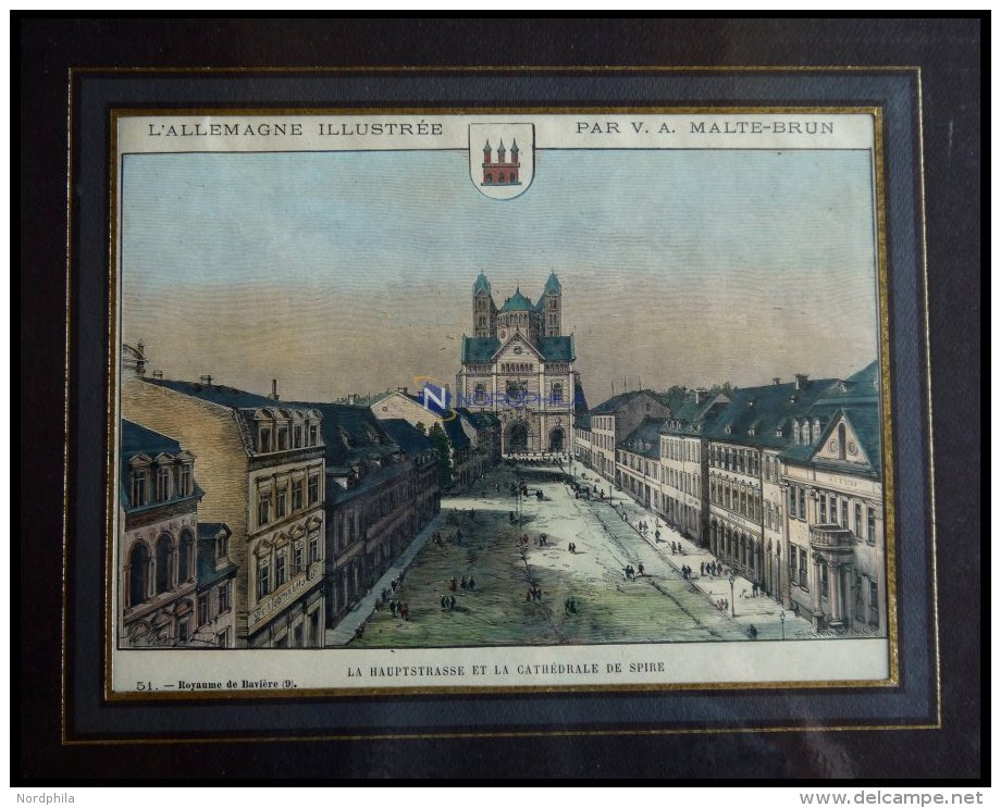 SPEYER: Die Hauptstraße Und Die Kirche, Kolorierter Holzstich Aus Malte-Brun Um 1880 - Lithographies