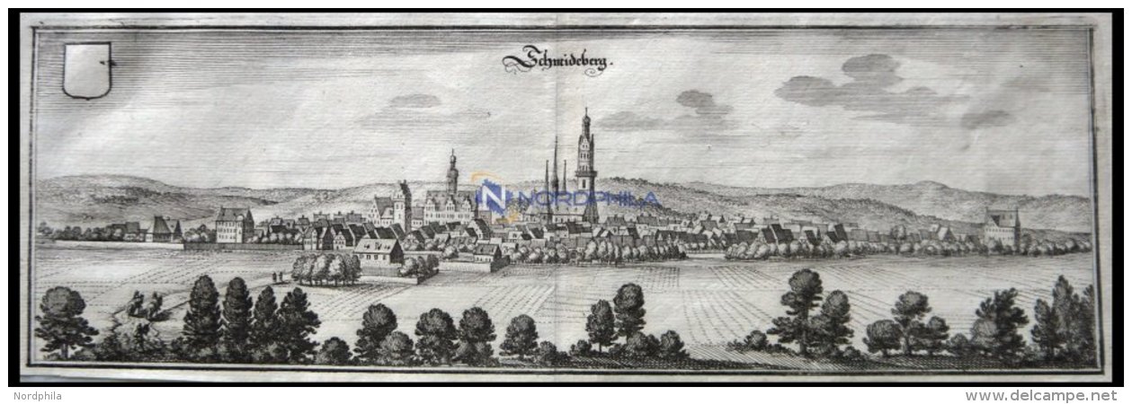 SCHMIEDEBERG, Gesamtansicht, Kupferstich Von Merian Um 1645 - Lithographies