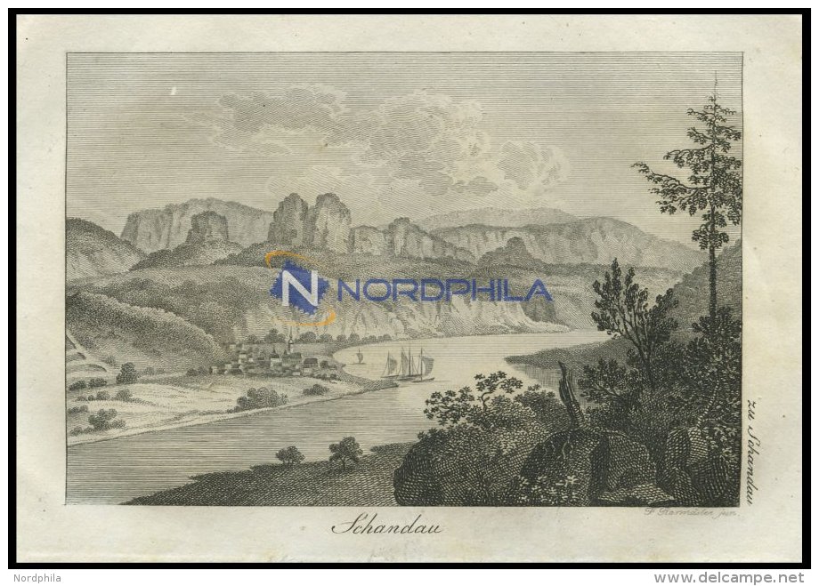 SCHANDAU/sächs. Schweiz, An Der Grenze Zu Böhmen: Heilbrunnenstädtchen Mit Romantischen Felsenrevieren An - Lithographies