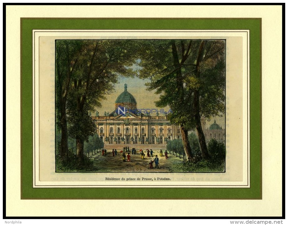 POTSDAM: Die Residenz Des Prinzen Von Preußen, Kolorierter Holzstich Aus Malte-Brun Um 1880 - Lithographies