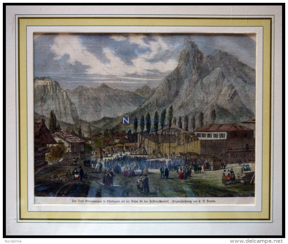 OBERAMMERGAU: Die Bühne Für Das Passionsschauspiel, Kolorierter Holzstich Nach Doepler Um 1880 - Lithographies