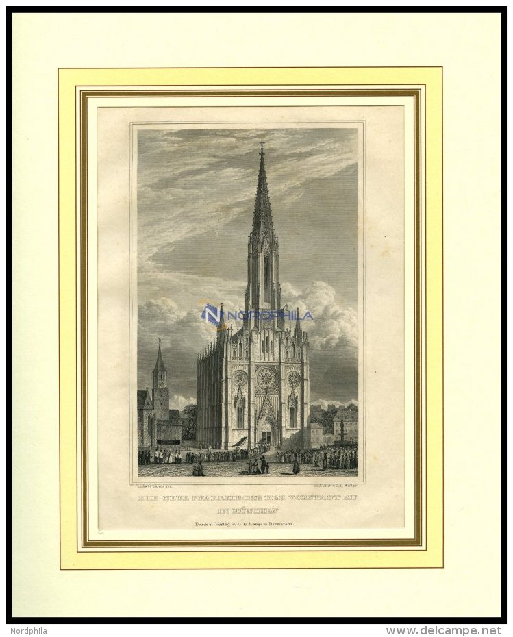 MÜNCHEN: Die Neue Pfarrkirche Der Vorstadt, Stahlstich Von Lange/Müller, 1840 - Lithographies