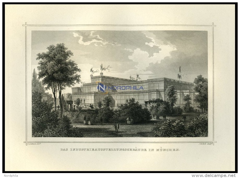MÜNCHEN: Das Industrieausstellungsgebäude, Stahlstich Von Schwarz/Kolb Um 1850 - Lithographies