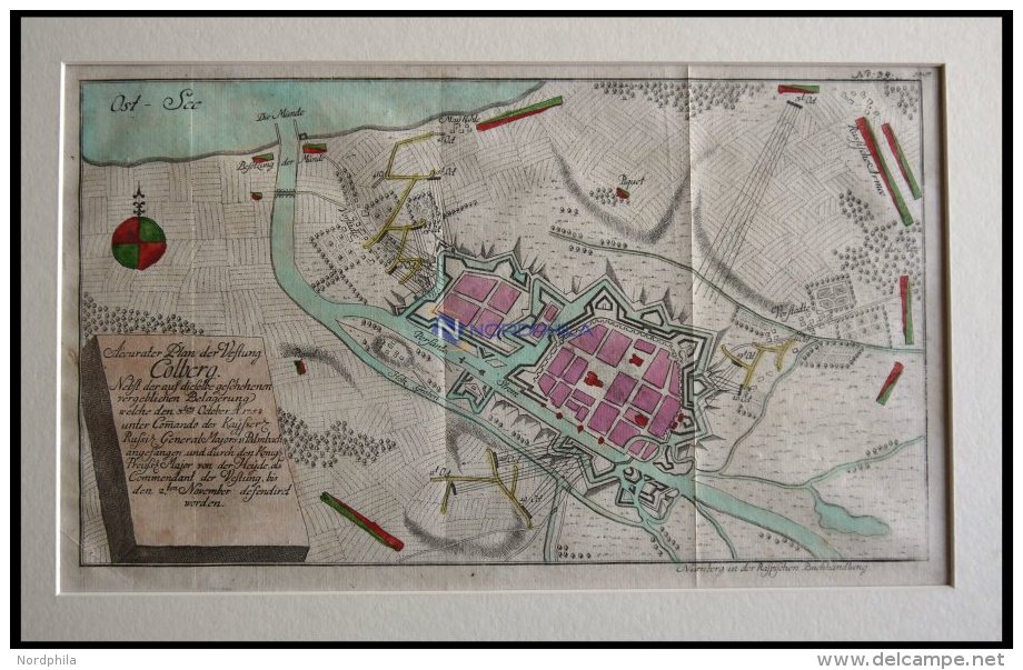 COLBERG, Festungsplan Der Belagerung Vom 3.10.1758, Altkolorierter Kupferstich Bei Raspische Buchhandlung 1760 - Lithographies