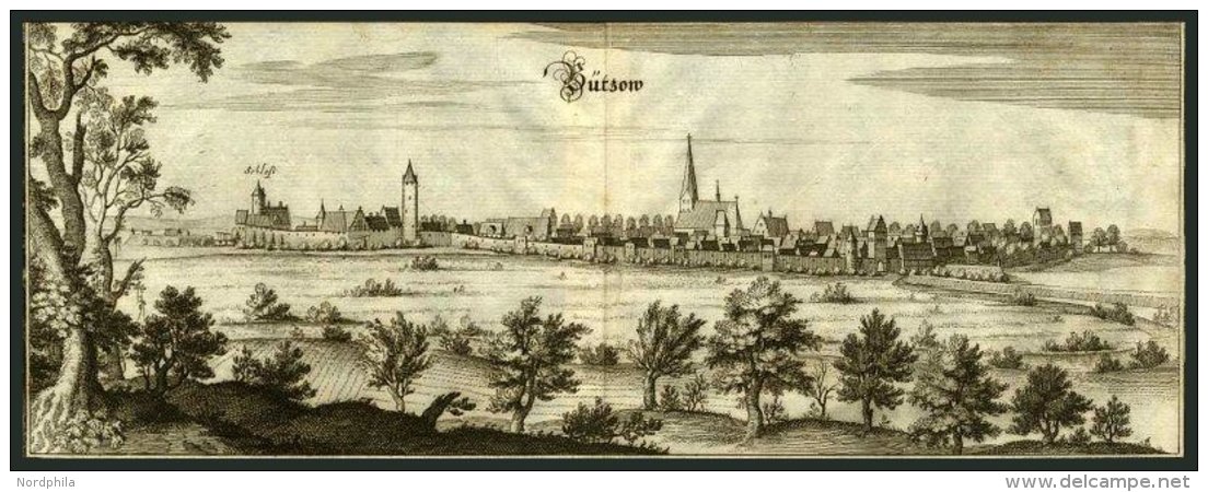 BUTZOW, Gesamtansicht, Kupferstich Von Merian Um 1645 - Lithographies