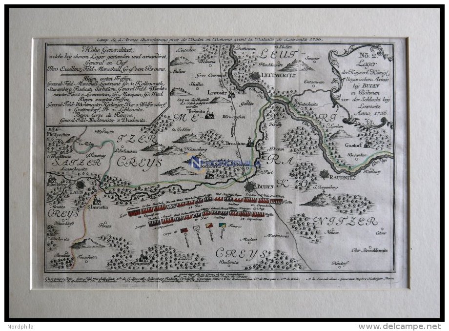 Bei BUDIN/BÖHMEN: Lager Vor Der Schlacht Bei Lowositz, Altkolorierter Kupferstich Von Ca. 1760 - Lithographies