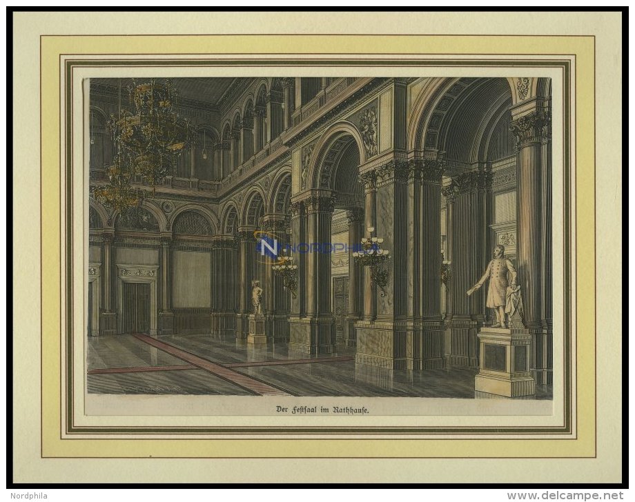 BERLIN: Der Festsaal Im Rathaus, Kolorierter Holzstich Um 1880 - Lithographies