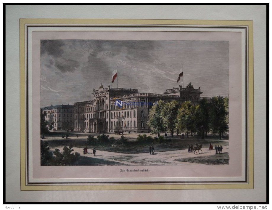 BERLIN: Das Generalstabsgebäude, Kolorierter Holzstich Um 1880 - Litografia