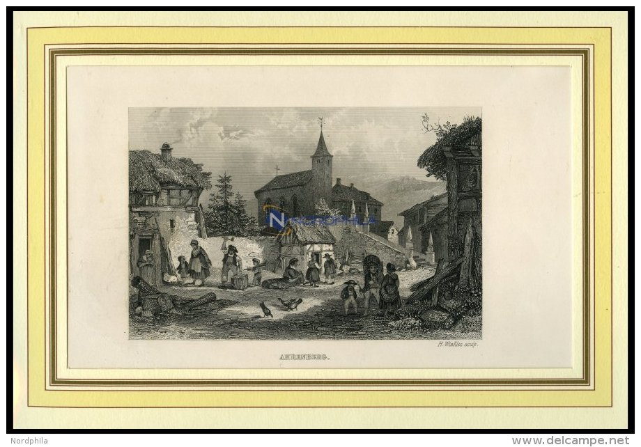AHRENBERG, Teilansicht, Stahlstich Von Winkles Um 1840 - Lithographies
