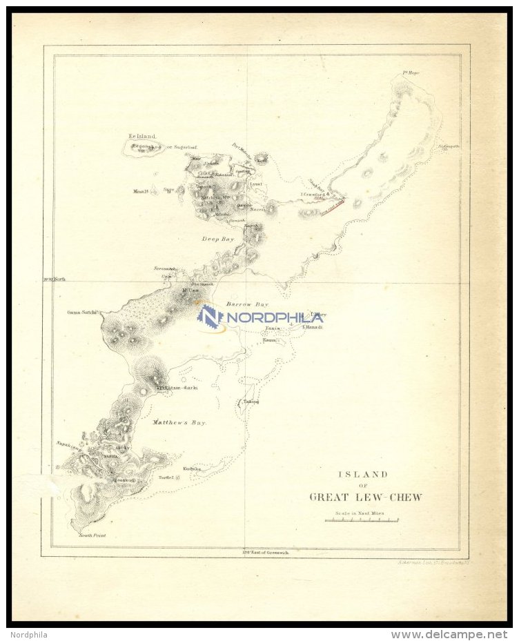 LEW CHEW: Insel Von Groß Lew Chew (Island Of Great Lew-Chew), Karte Der Insel, Lithographie Aus Narrative Of The E - Autres & Non Classés