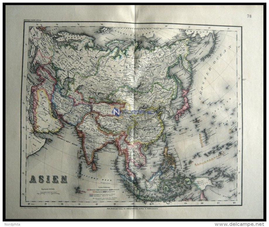 Generalkarte, Grenzkolorierter Stahlstich Aus Meyers Hand-Atlas, 1875 - Autres & Non Classés