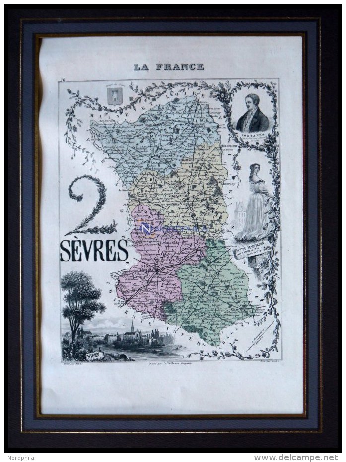 Departement Deux-Sévres Mit Gesamtansicht Der Hauptstadt Niort Und Dekorativer Personenstaffage, Farbiger Stahlst - Autres & Non Classés