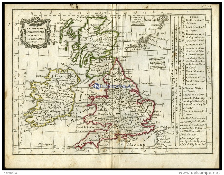 Großbritannien Und Irland, Les Royaumes D`Angleterre D`Ecosse Et D`Irlande, Grenzkolorierter Kupferstich Aus Delam - Autres & Non Classés